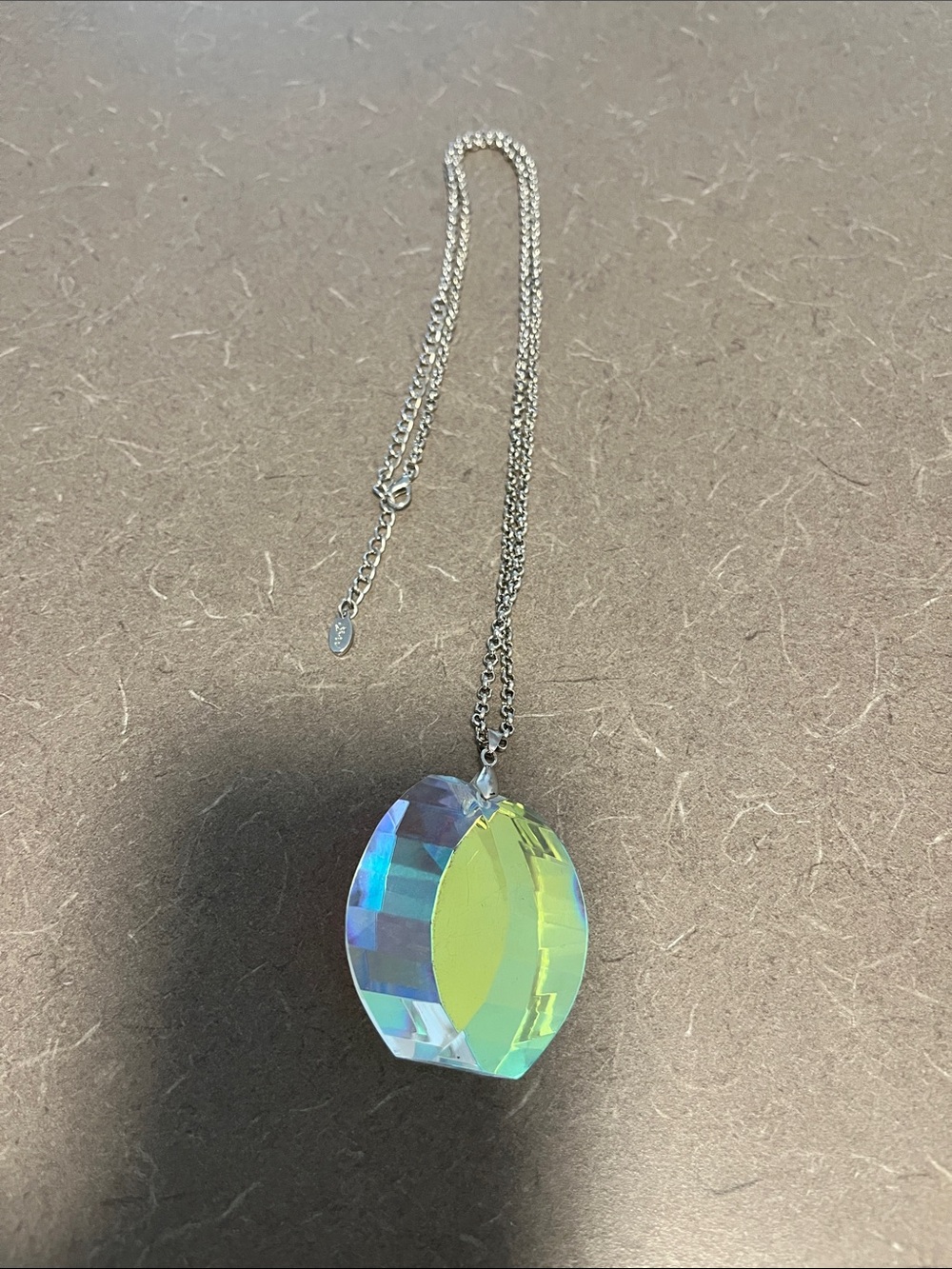 18k Gp Crystal Prism Pendant Necklace - Silver tone Chain, Iridescent Color